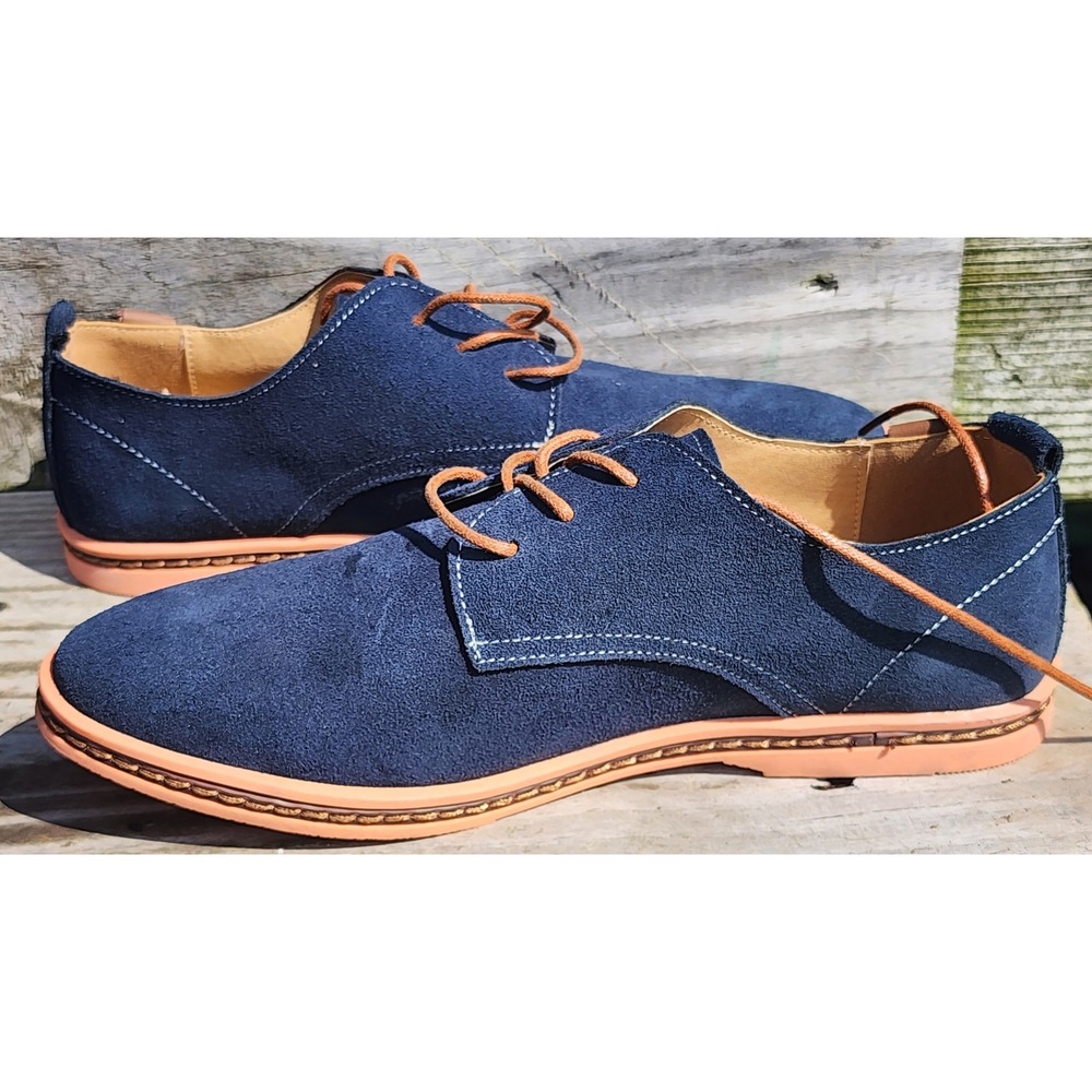 Dadawen Mens Navy Blue Suede Oxford Shoes Orange Sole Lace Up Size 42 Round Toe